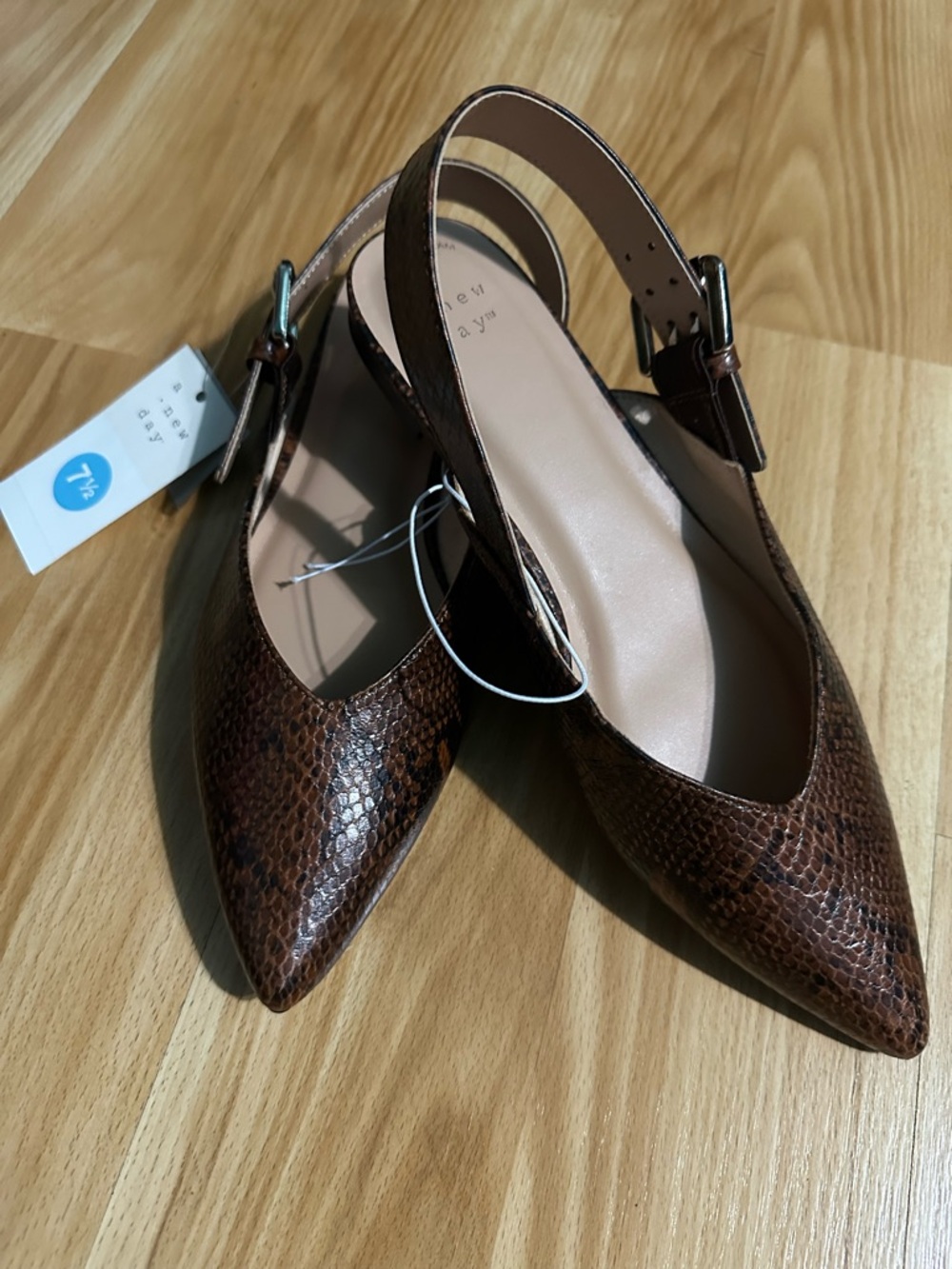 a new day Brown Snakeskin Pointed Slingback Mules
